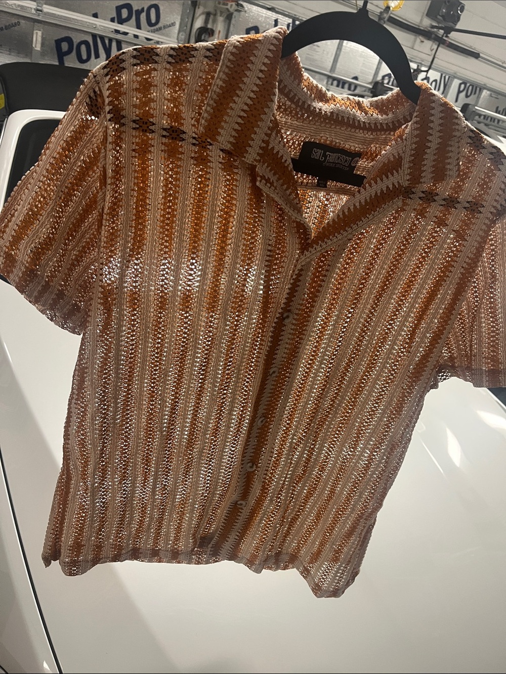 69 vintage San Francisco work shirt Orange & White Short-Sleeve Knit Button-Down